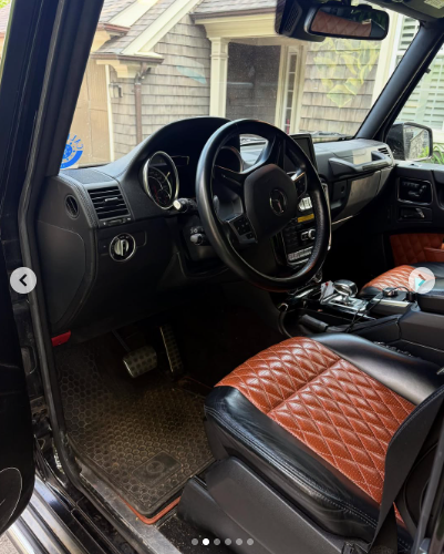 Mercedes G-Class driver interior before detailing, showing the seat, dashboard and dirty footwell